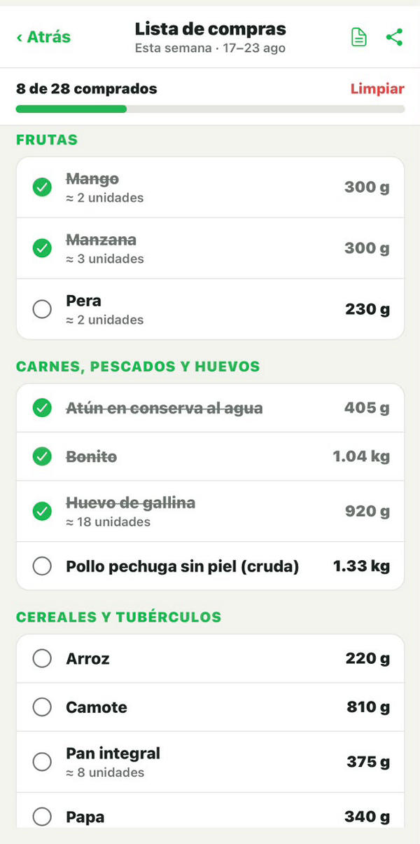 Lista de compras de la semana