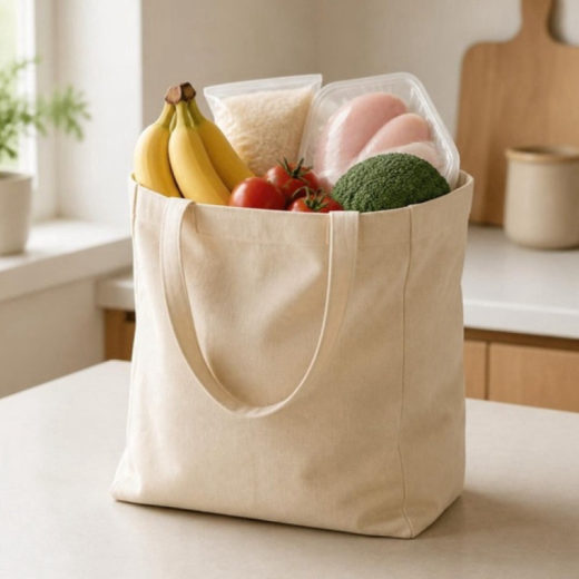 Bolsa de compras con frutas y verduras